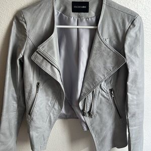 💙 DolceCabo light grey leather jacket set szS with white top szS